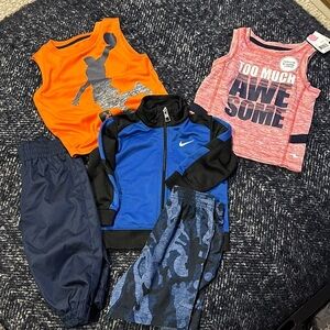 12-18m Nike sweater,AND1 athletic outfit, athletic Works tank, GUSTI rain pants